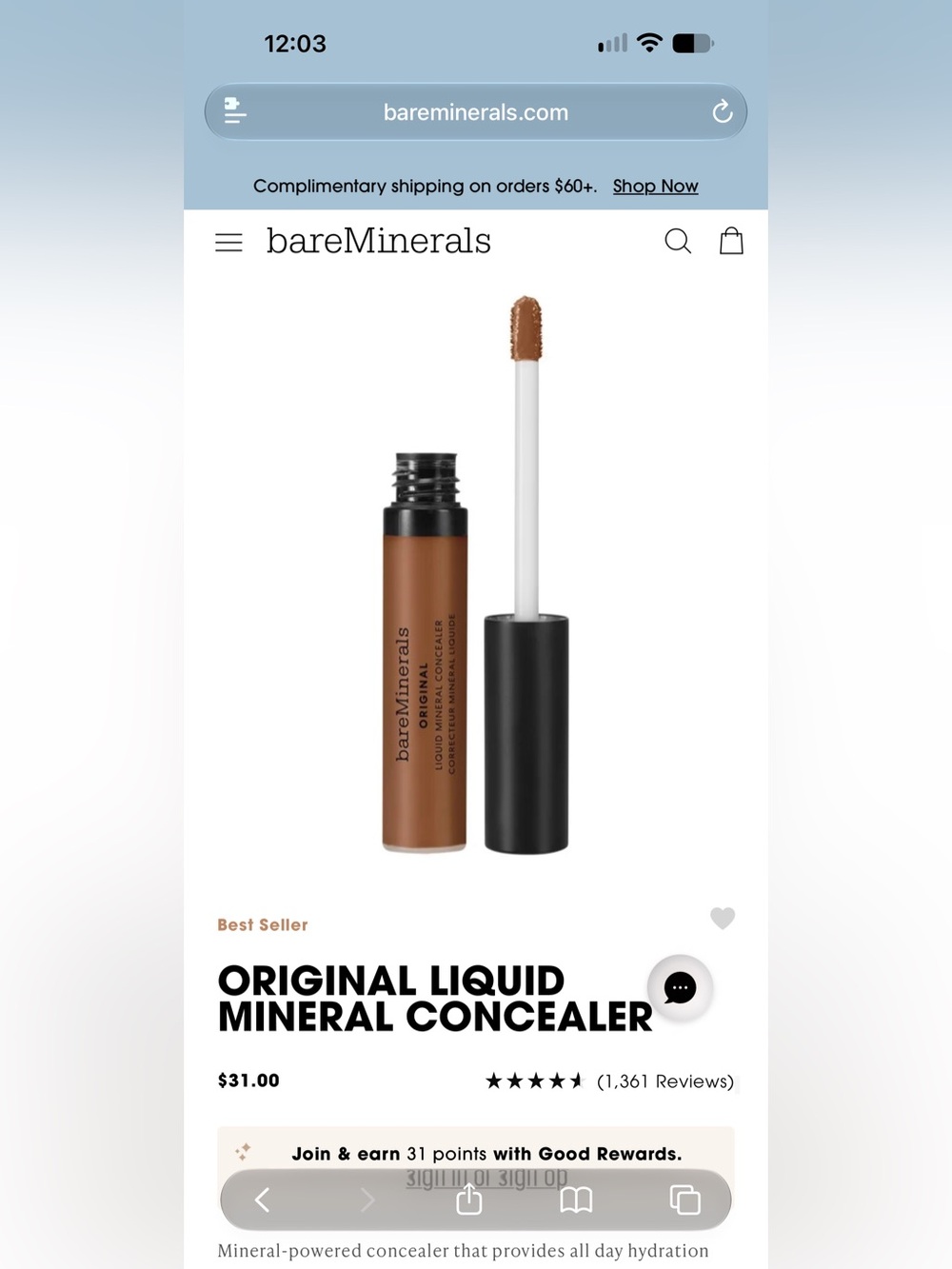 bareMinerals Original Mineralist concealer in Brown NWT